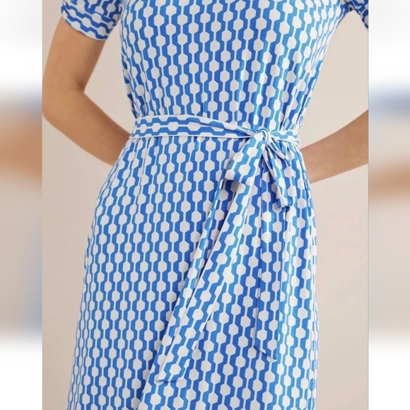 Boden New Moroccan Blue Geo Azure Knot Detail Jersey Knit Dress Womens Size 8 - Picture 4 of 13